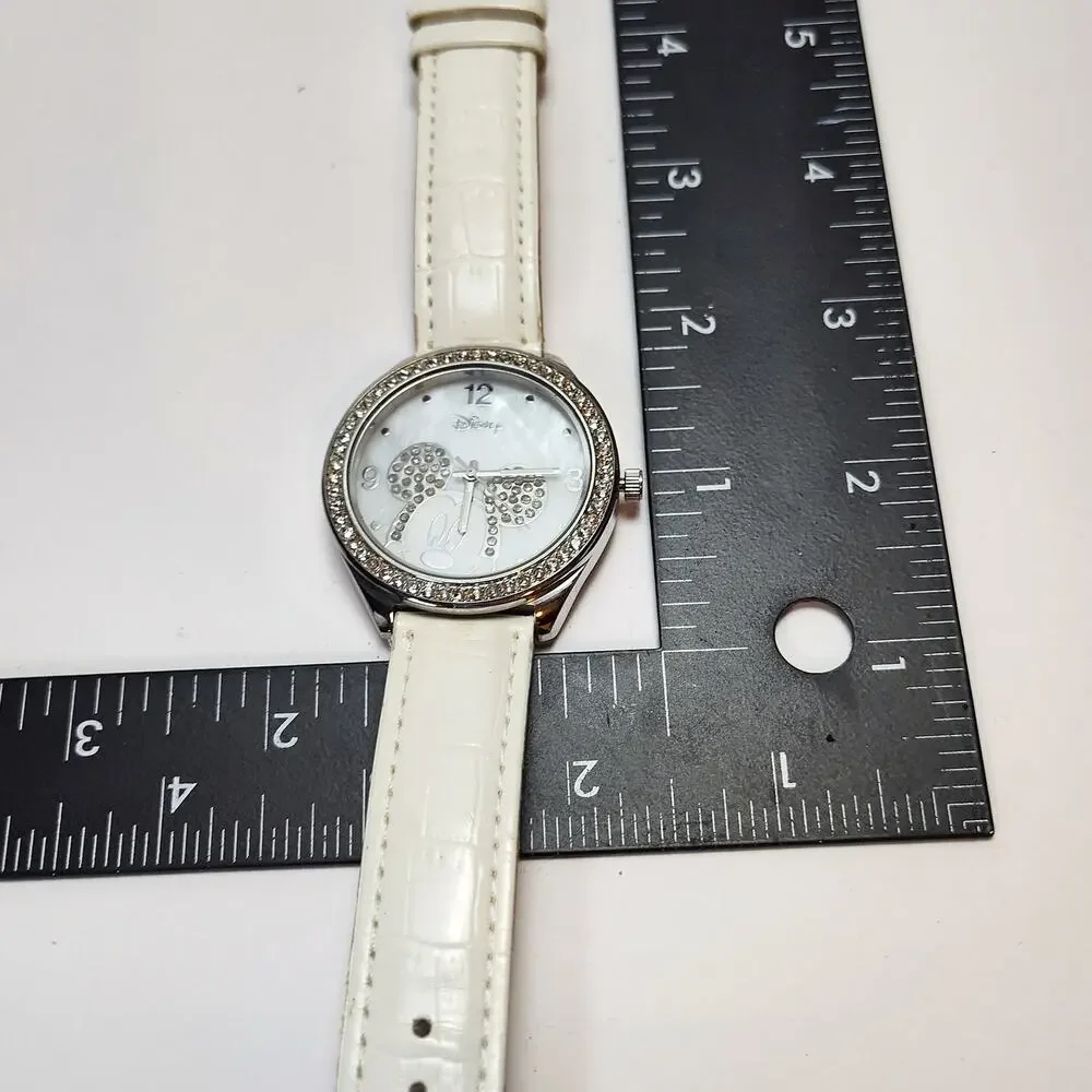 Disney Minnie Mouse Crystal Bezel White Strap Watch